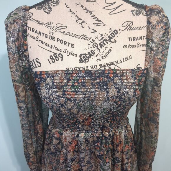 O.P.T Womens Floral Smoked Bodice Midi Chiffon Dress small Color Multi - Picture 3 of 4